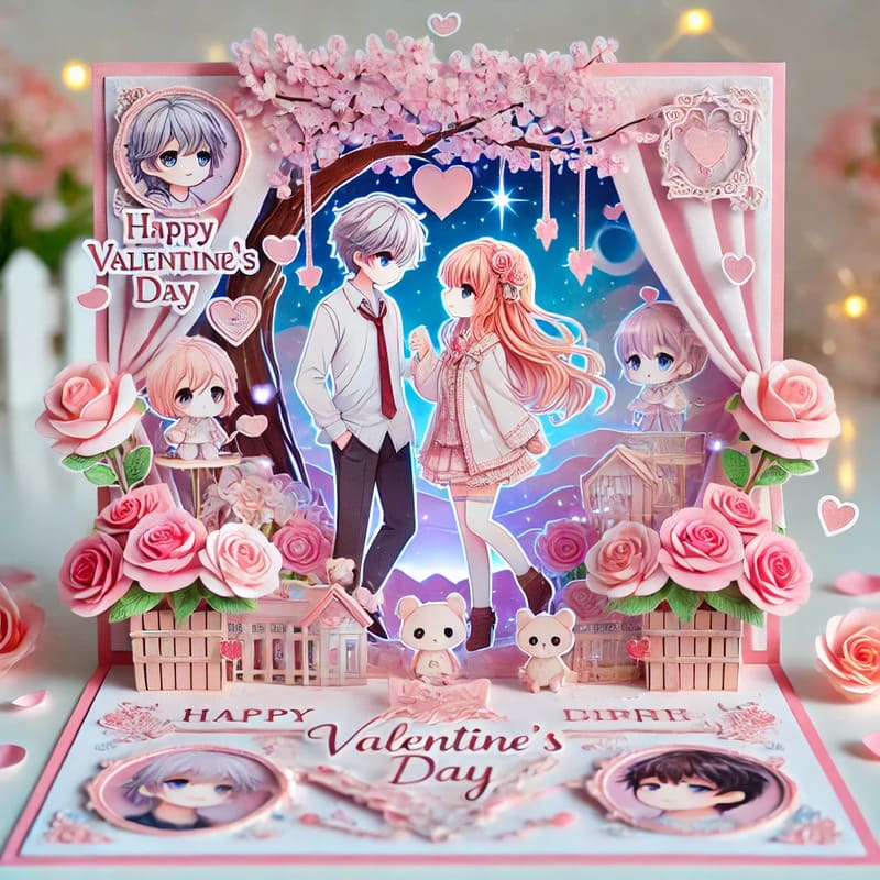 Anime Valentine's Day pop-up card