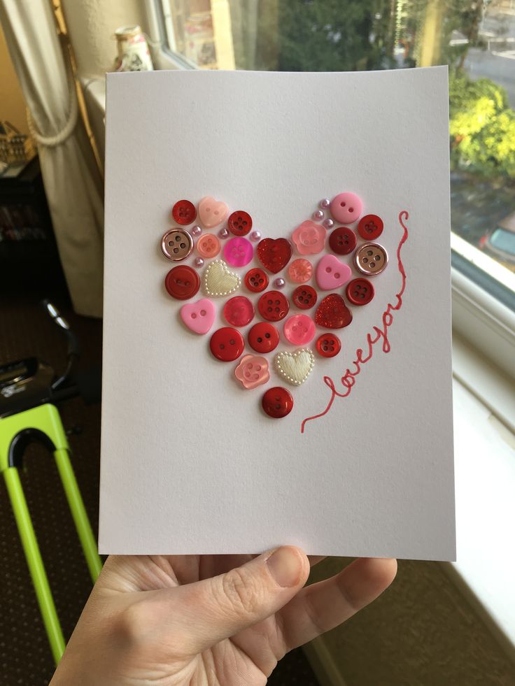 Button Heart Cards - children's Valentine's day cards idea