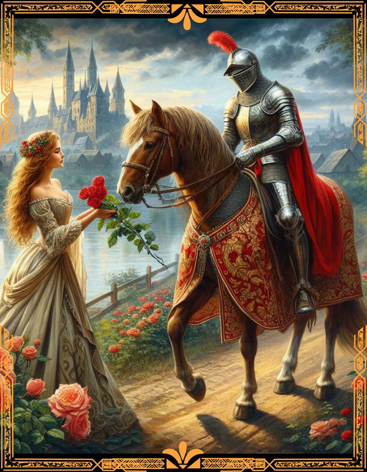 History of Valentine’s Day Flowers - Knight giving Roses