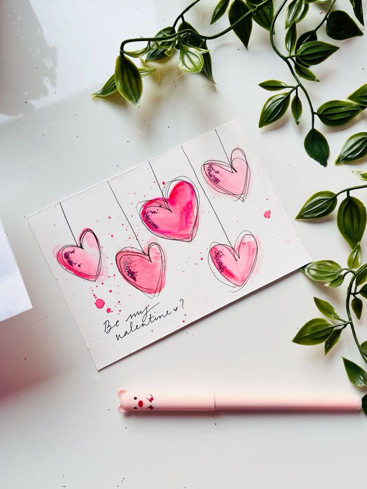 Watercolor art diy Valentine cards