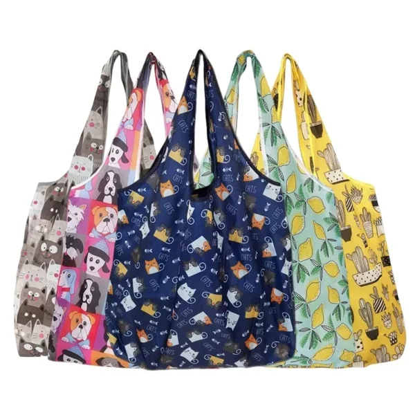 Foldable Shopping Bags Big Size Thick Nylon Large Tote ECO Reusable Polyester Portable Shoulder Women's Handbags Folding Pouch