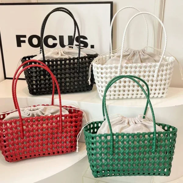 Best 1pcs Plastic Hollow Weave Bag Countryside Style Large Capacity Beach Tote Bag Bucket Bag Bohemian Style Woman PVC Handbag Summer 2026