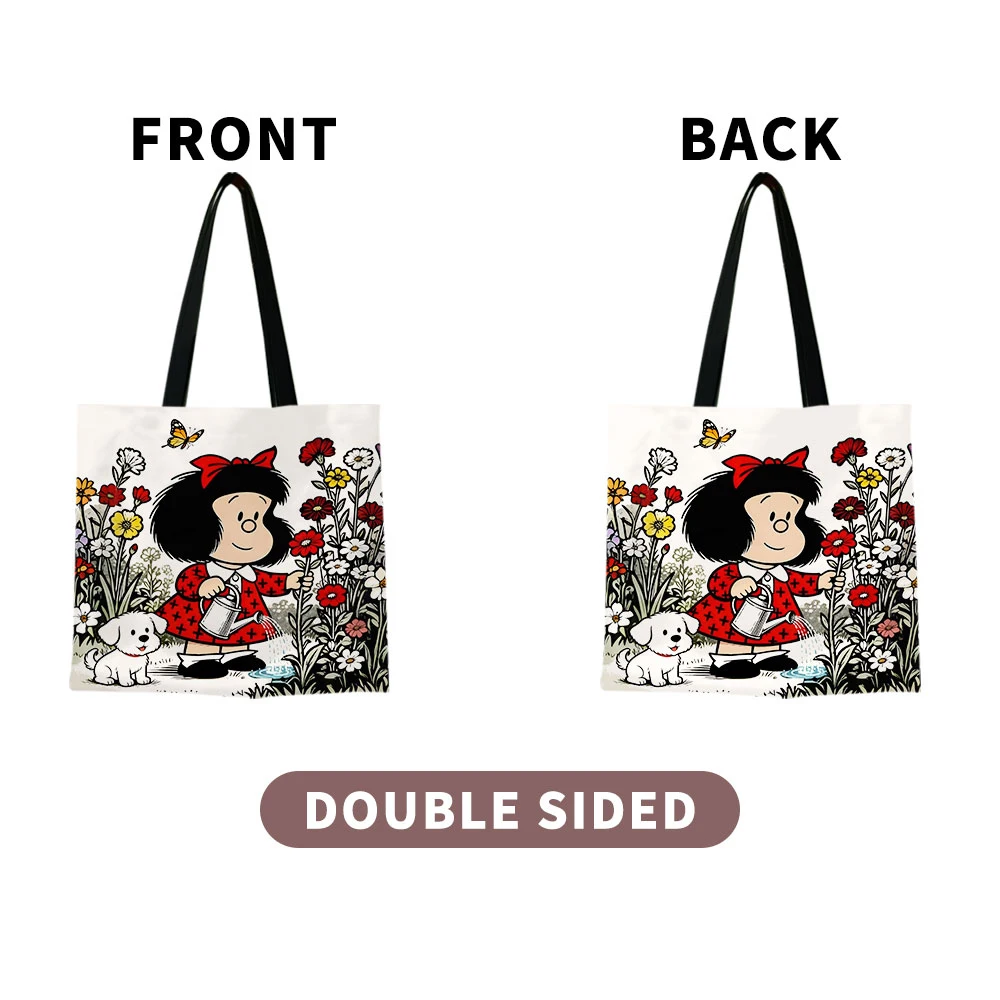 Best 1pc Vintage Cartoon Girl and Puppy Gardening Tote Bag Featuring a cute watering scene, vibrant red accents and butterfly details 2026 - Image 6